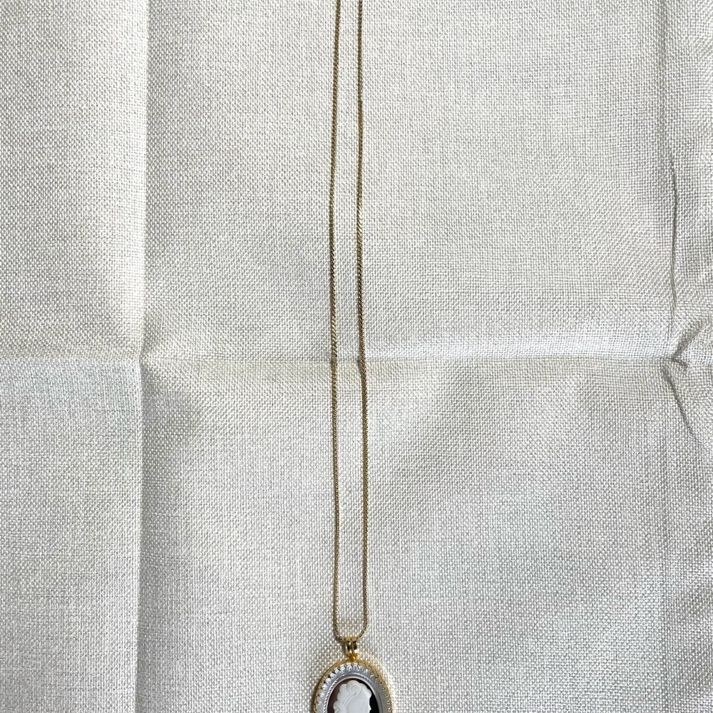 Vintage Damart Brand Cameo Gold Toned 24 In Necklace With Mirrored Background - Picture 6 of 6